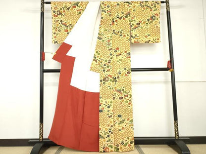 平和屋着物●上質な小紋　型染め　亀甲宝尽くし花蝶文　正絹　逸品　AABG5419cs