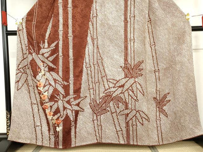 平和屋着物●訪問着　絞り　刺繍　笹竹枝花文　金糸　西武百貨店扱い　正絹　逸品　AABG5422cs