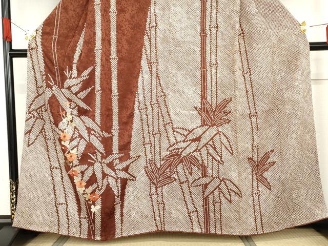 平和屋着物●訪問着　絞り　刺繍　笹竹枝花文　金糸　西武百貨店扱い　正絹　逸品　AABG5422cs