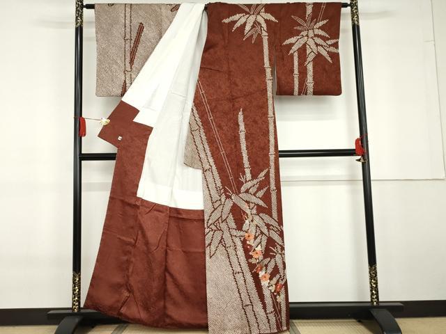 平和屋着物●訪問着　絞り　刺繍　笹竹枝花文　金糸　西武百貨店扱い　正絹　逸品　AABG5422cs