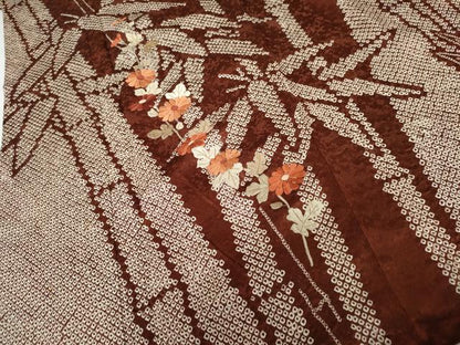 平和屋着物●訪問着　絞り　刺繍　笹竹枝花文　金糸　西武百貨店扱い　正絹　逸品　AABG5422cs
