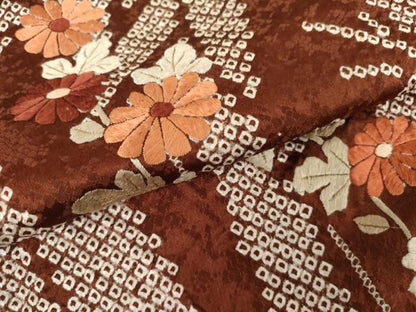 平和屋着物●訪問着　絞り　刺繍　笹竹枝花文　金糸　西武百貨店扱い　正絹　逸品　AABG5422cs