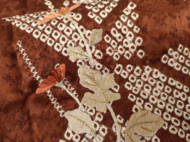 平和屋着物●訪問着　絞り　刺繍　笹竹枝花文　金糸　西武百貨店扱い　正絹　逸品　AABG5422cs