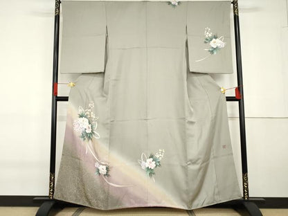 平和屋着物●中嶋まさひろ 蝋彩染作家　訪問着　手描き　草花文　暈し染め　正絹　逸品　AABG5426cs
