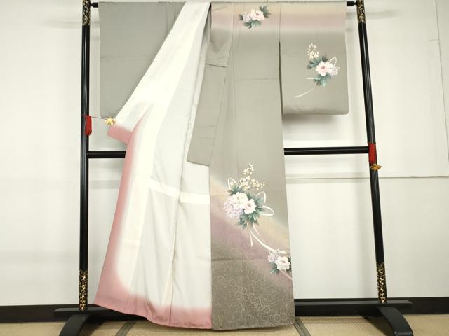 平和屋着物●中嶋まさひろ 蝋彩染作家　訪問着　手描き　草花文　暈し染め　正絹　逸品　AABG5426cs