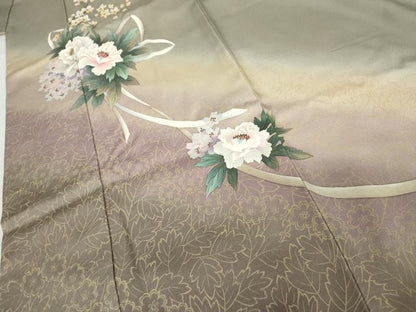 平和屋着物●中嶋まさひろ 蝋彩染作家　訪問着　手描き　草花文　暈し染め　正絹　逸品　AABG5426cs