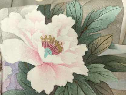 平和屋着物●中嶋まさひろ 蝋彩染作家　訪問着　手描き　草花文　暈し染め　正絹　逸品　AABG5426cs