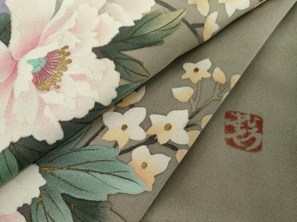 平和屋着物●中嶋まさひろ 蝋彩染作家　訪問着　手描き　草花文　暈し染め　正絹　逸品　AABG5426cs