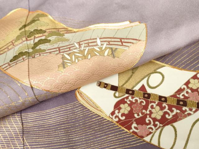 平和屋着物●豪華色留袖　友禅　駒刺繍　誰が袖風景花文　暈し染め　金彩　鈴乃屋扱い　正絹　逸品　未使用　AABG5428cs