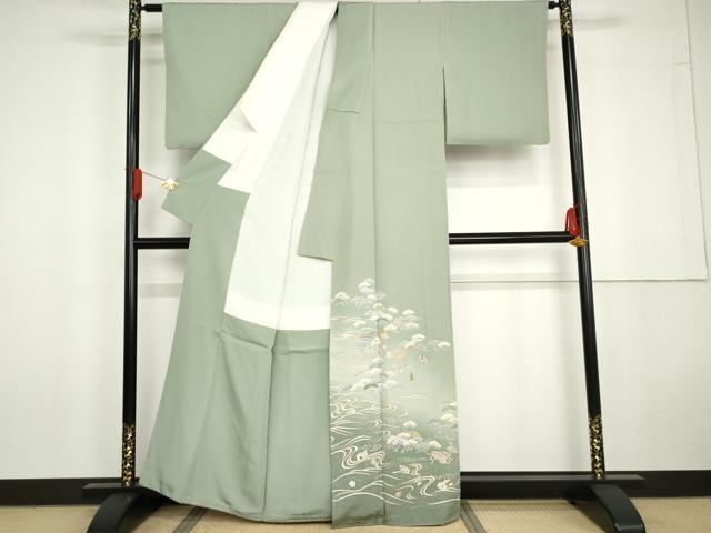 平和屋着物●豪華色留袖　友禅　浜松人物風景文　金彩　正絹　逸品　AABG5432cs