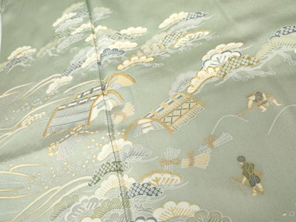 平和屋着物●豪華色留袖　友禅　浜松人物風景文　金彩　正絹　逸品　AABG5432cs