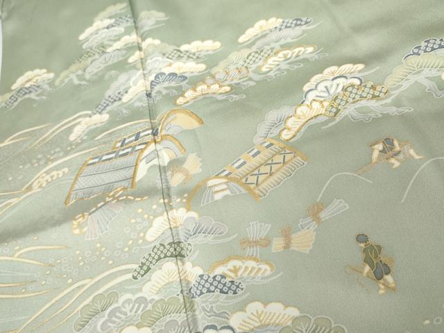 平和屋着物●豪華色留袖　友禅　浜松人物風景文　金彩　正絹　逸品　AABG5432cs