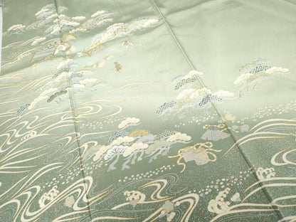 平和屋着物●豪華色留袖　友禅　浜松人物風景文　金彩　正絹　逸品　AABG5432cs