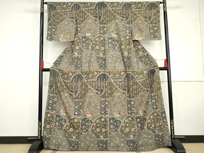 平和屋着物●総刺繍　訪問着　中国三大刺繍　スワトウ刺繍　汕頭刺繍　更紗花鳥文　金糸　正絹　逸品　未使用　AABG5434cs