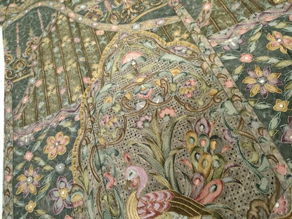 平和屋着物●総刺繍　訪問着　中国三大刺繍　スワトウ刺繍　汕頭刺繍　更紗花鳥文　金糸　正絹　逸品　未使用　AABG5434cs