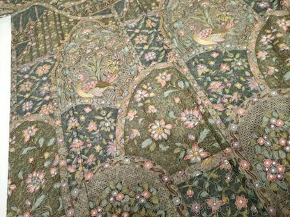 平和屋着物●総刺繍　訪問着　中国三大刺繍　スワトウ刺繍　汕頭刺繍　更紗花鳥文　金糸　正絹　逸品　未使用　AABG5434cs
