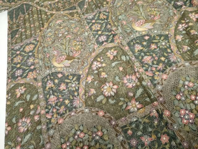 平和屋着物●総刺繍　訪問着　中国三大刺繍　スワトウ刺繍　汕頭刺繍　更紗花鳥文　金糸　正絹　逸品　未使用　AABG5434cs
