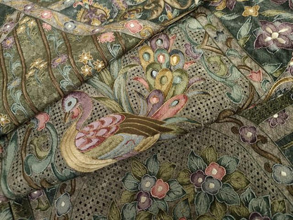 平和屋着物●総刺繍　訪問着　中国三大刺繍　スワトウ刺繍　汕頭刺繍　更紗花鳥文　金糸　正絹　逸品　未使用　AABG5434cs