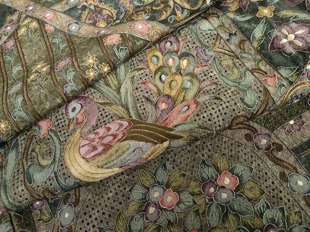 平和屋着物●総刺繍　訪問着　中国三大刺繍　スワトウ刺繍　汕頭刺繍　更紗花鳥文　金糸　正絹　逸品　未使用　AABG5434cs