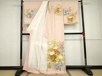 平和屋着物●本加賀友禅作家　毎田仁郎　訪問着　枝花文　正絹　逸品　AABG5437cs