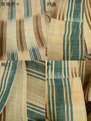 平和屋着物＊夏物　ファッションデザイナー　コシノジュンコ　上布　変わり縞　麻　逸品　AABG5453jd