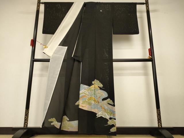 平和屋着物＊夏物 黒留袖 絽 刺繍 松 金銀糸 銀彩 正絹 逸品 AABG5454jd