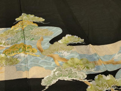 平和屋着物＊夏物 黒留袖 絽 刺繍 松 金銀糸 銀彩 正絹 逸品 AABG5454jd
