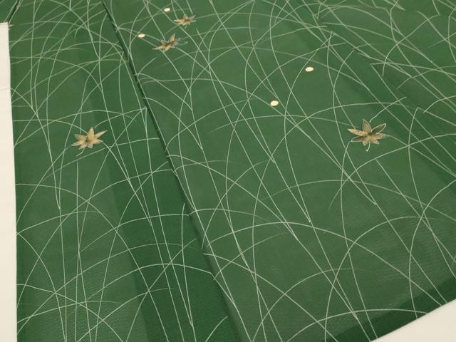 平和屋着物＊夏物 小紋 絽 刺繍 舞葉文 金彩 正絹 逸品 AABG5459jd
