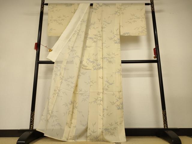 平和屋着物＊夏物 小紋 絽 枝葉文 正絹 逸品 AABG5461jd
