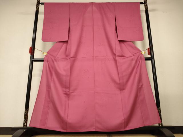 平和屋着物＊夏物 色無地 絽 笹竹紋紗 真朱色 正絹 逸品 AABG5490jd