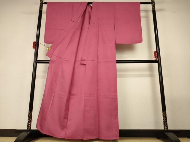 平和屋着物＊夏物 色無地 絽 笹竹紋紗 真朱色 正絹 逸品 AABG5490jd