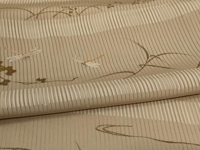 平和屋着物＊夏物 訪問着 縦絽 刺繍 流水草花文 蜻蛉 金彩 正絹 逸品 AABG5492jd