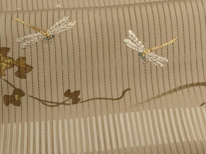 平和屋着物＊夏物 訪問着 縦絽 刺繍 流水草花文 蜻蛉 金彩 正絹 逸品 AABG5492jd