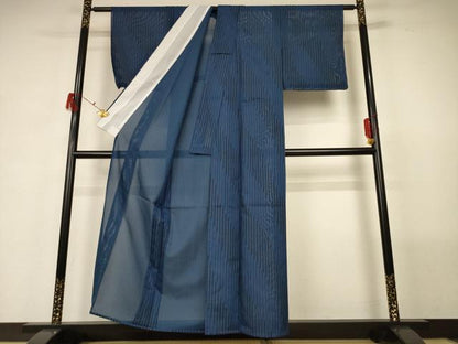 平和屋着物＊夏物 小紋 絽 変わり縞 洗える着物 未使用 AABG5494jd