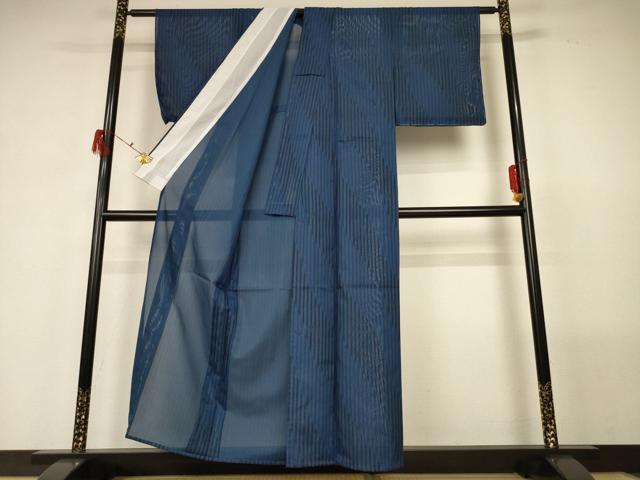 平和屋着物＊夏物 小紋 絽 変わり縞 洗える着物 未使用 AABG5494jd