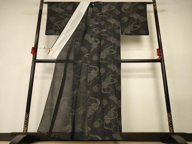 平和屋着物＊夏物 小紋 紗 流水雪輪花文 正絹 逸品 AABG5500jd