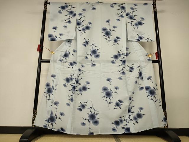 平和屋着物＊夏物 小紋 紗 草花文 洗える着物 AABG5502jd