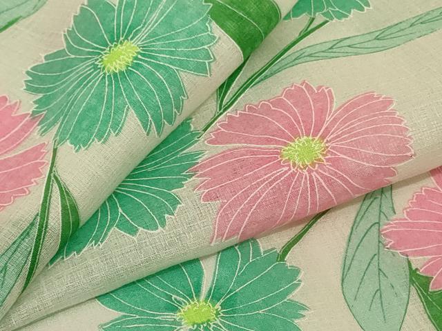 平和屋着物＊夏物 小紋 紗 草花文 洗える着物 AABG5503jd