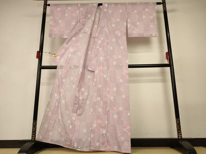 平和屋着物＊夏物 小紋 絽 舞花文 洗える着物 AABG5506jd