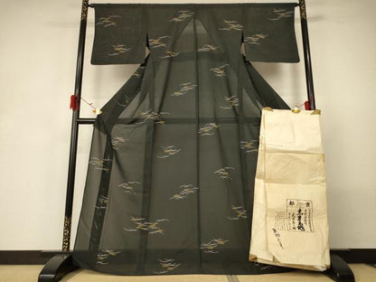平和屋着物＊夏物 銀座 志ま亀 小紋 絽 ススキ たとう紙付き 正絹 逸品 AABG5512jd