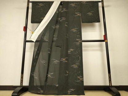 平和屋着物＊夏物 銀座 志ま亀 小紋 絽 ススキ たとう紙付き 正絹 逸品 AABG5512jd