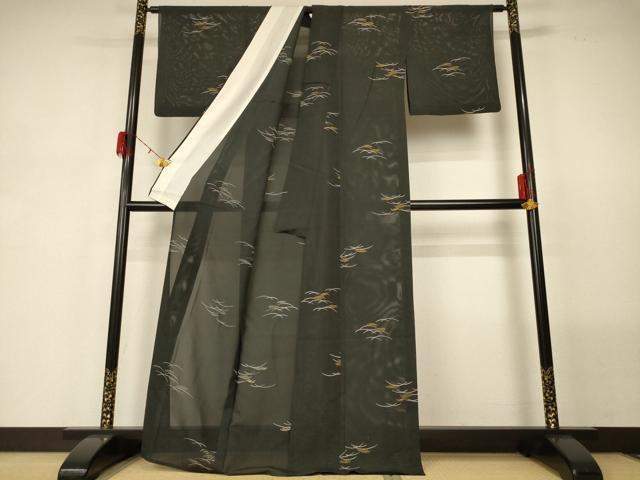 平和屋着物＊夏物 銀座 志ま亀 小紋 絽 ススキ たとう紙付き 正絹 逸品 AABG5512jd