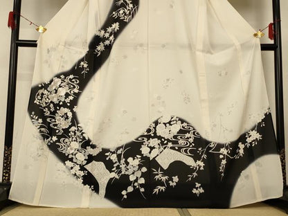 平和屋着物＊夏物　訪問着　絽　流水草花文　正絹　逸品　AABG5518jd