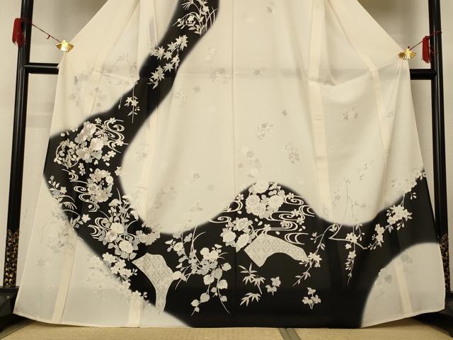 平和屋着物＊夏物　訪問着　絽　流水草花文　正絹　逸品　AABG5518jd