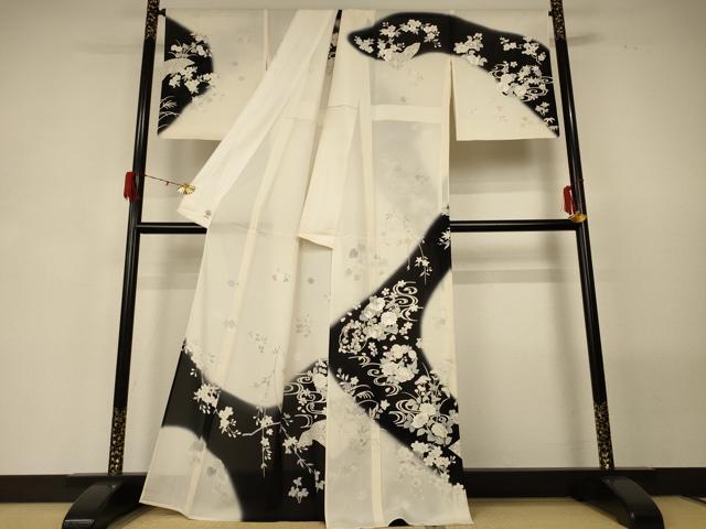 平和屋着物＊夏物　訪問着　絽　流水草花文　正絹　逸品　AABG5518jd