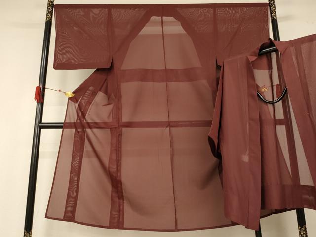 平和屋着物＊夏物 男性 色無地 アンサンブル 絽 赤褐色 正絹 逸品 AABG5526jd