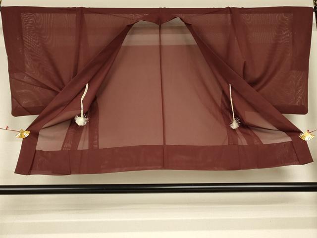 平和屋着物＊夏物 男性 色無地 アンサンブル 絽 赤褐色 正絹 逸品 AABG5526jd