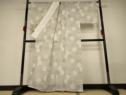 平和屋着物＊夏物　小紋　紗　麻の葉文様　洗える着物　AABG5528jd