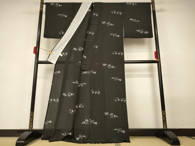 平和屋着物＊夏物 小紋 紗 流水枝葉文 洗える着物 AABG5530jd