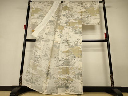 平和屋着物＊夏物 訪問着 紗 風景文 正絹 逸品 AABG5537jd